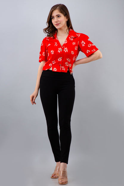 Casual Regular Sleeves Solid Women Red Top