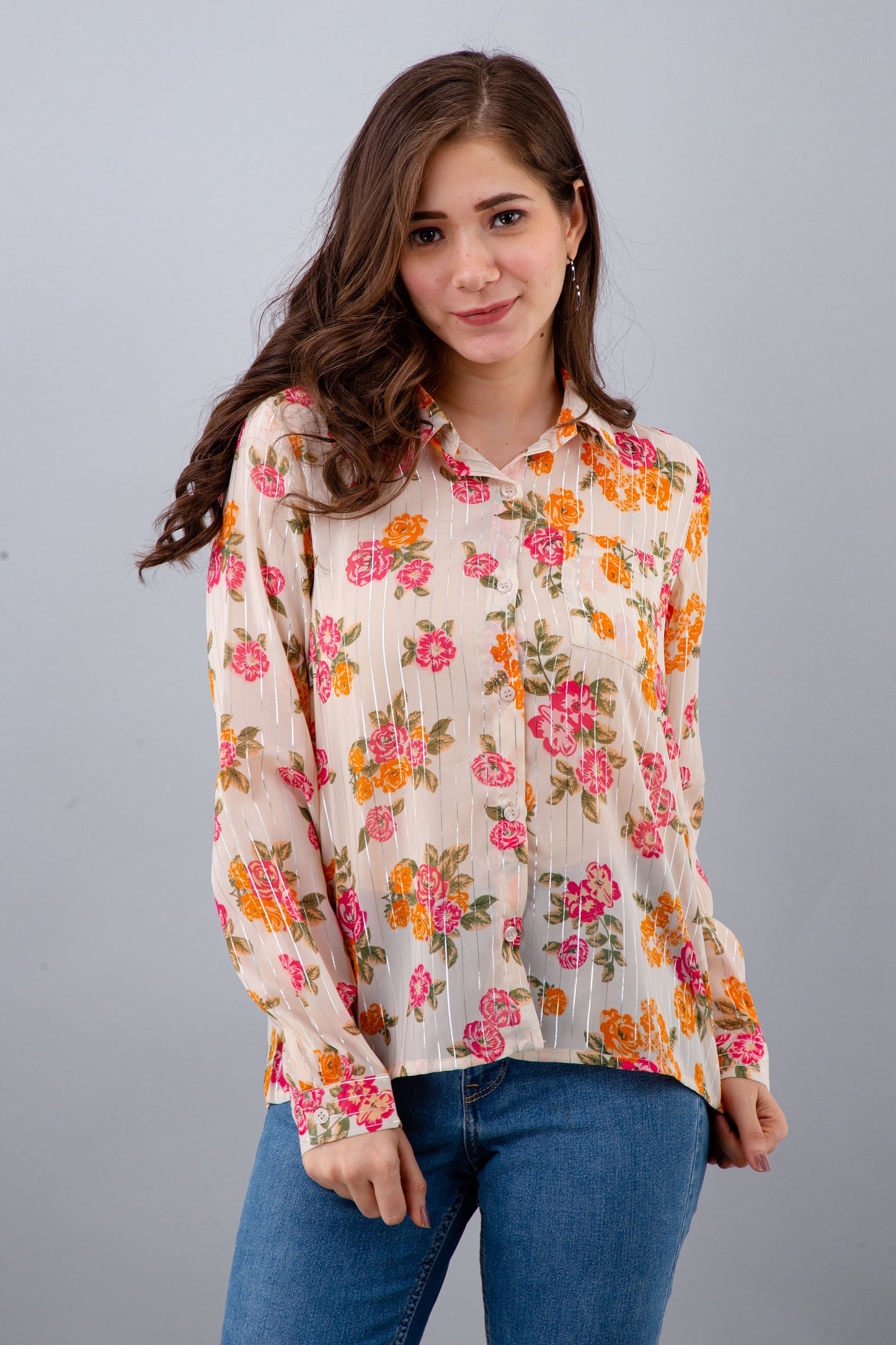 Casual Regular Sleeves Floral Print Women White Top
