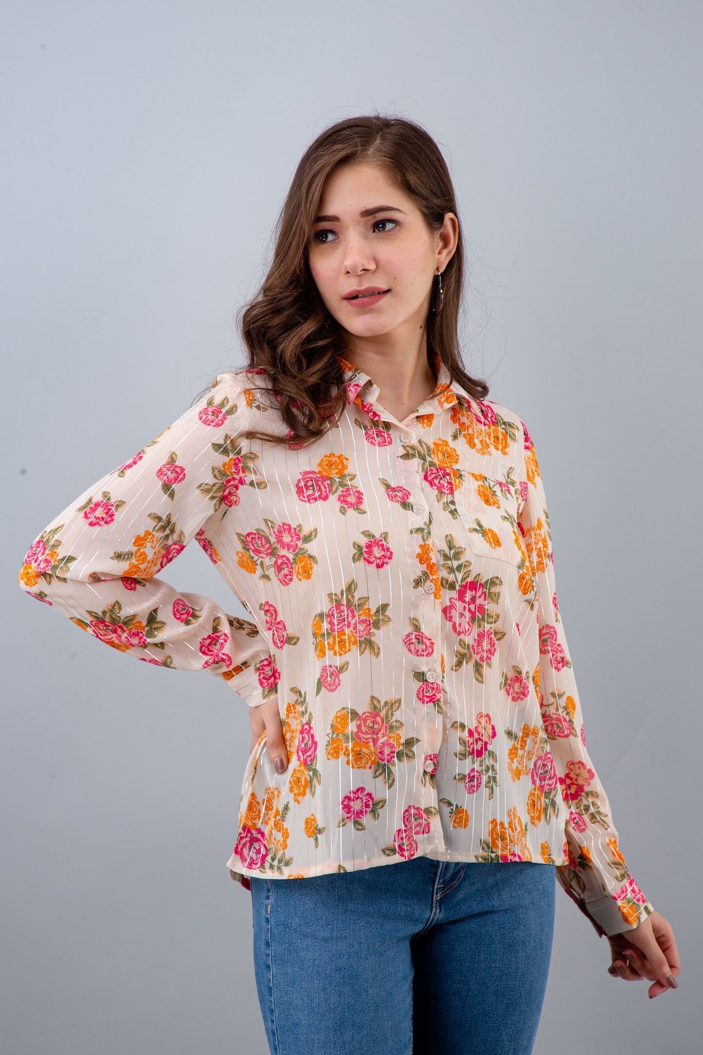 Casual Regular Sleeves Floral Print Women White Top