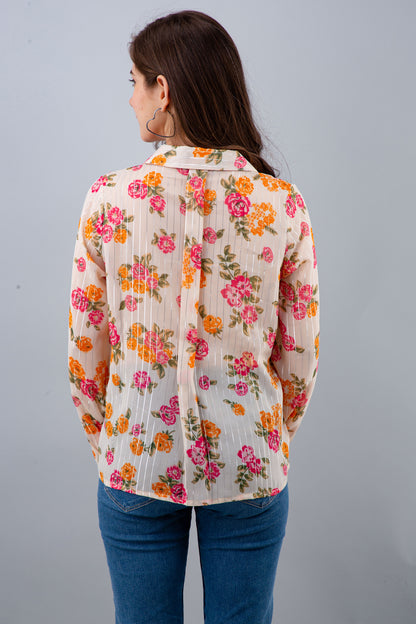 Casual Regular Sleeves Floral Print Women White Top