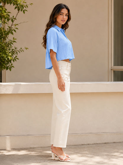 Casual Regular Sleeves Solid Women Light Blue Top