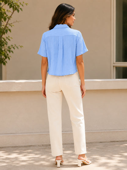 Casual Regular Sleeves Solid Women Light Blue Top